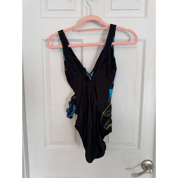 Vintage Great Lengths Swim Black & Blue Floral One Piece Swimsuit 10 - Picture 4 of 10